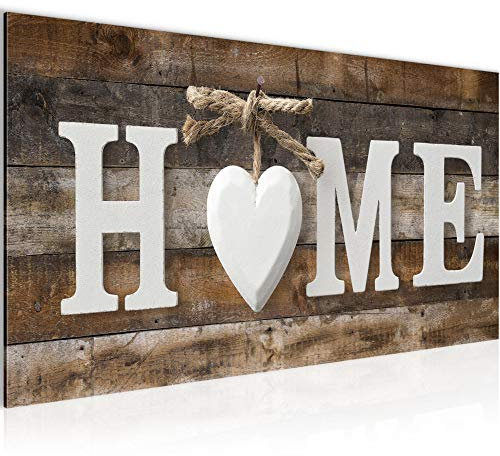 Runa Art Wandbild Home Holz 1 Teilig 100 x 40 cm Modern Bild auf Vlies Leinwand Vintage Wohnzimmer Braun 014712b