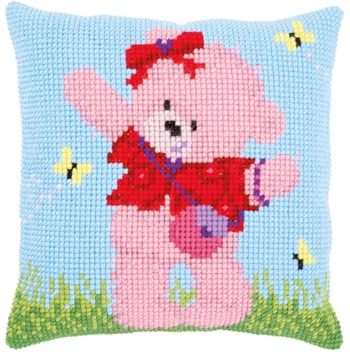 Vervaco Cross Stitch Cushion Kit: Popcorn Brie & Butterflies, Cotton, NA, 40 x 40cm