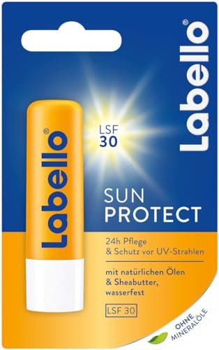 Labello Sun Protect, wasserfester Lippenpflegestift mit Sonnenschutz (LSF 30), Lippenpflege ohne Mineralöle, 4.8 g