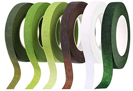 QincLing Florist Tape,6 Rolls Dark Green Floral Tape Flower Tape Floral Stem Wrap Tape Bouquet Tape 90 Feet/Roll (6 Pieces Multicolor)