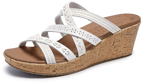 Skechers Women's Beverlee-Tiger Posse Wedge Sandal, White, 6 UK