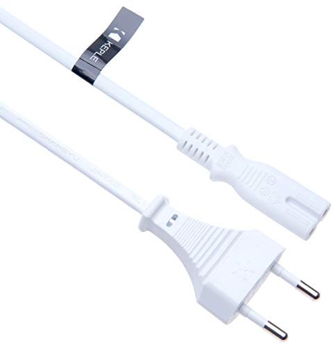 Cable Alimentation 2 Pin c7 Fiche Bipolaire Cordon Compatible avec Samsung, Toshiba, Panasonic, JVC, Phillips, LG, Sharp, Sony, TV, Secteur Imprimante Euro Fig8 Figure Fig 8 Connecteur Blanc 2 Mètres