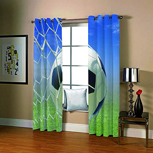 BSZHCT Blickdicht Gardinen mit Ösen 150x166 cm Lichtundurchlässig Verdunkelungsvorhänge für Wohnzimmer, Schlafzimmer und Kinderzimmer Moderner Digitaldruck 3D - Fußball
