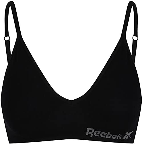 Reebok Justine Women's Crop Top | Bras for Women Made with Stretch Cotton | Cropped Low-Impact Sports Bras Women with Removable Pad in 3 Colours, Black, M