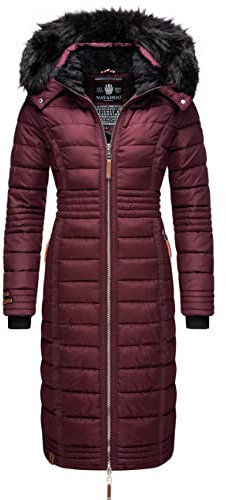 Navahoo Damen Wintermantel Warmer Steppmantel lang mit Kapuze Umay Wine Gr. L