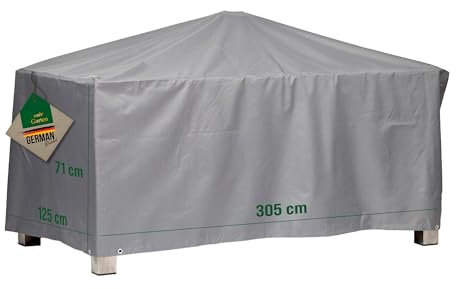 Mehr Garten Abdeckung Gartentisch eckig, 305x125x71 cm, grau, Oxford 600D Gewebe, Tischabdeckung wasserdicht, UV-beständig und wetterfest, Schutzhülle Gartenmöbel