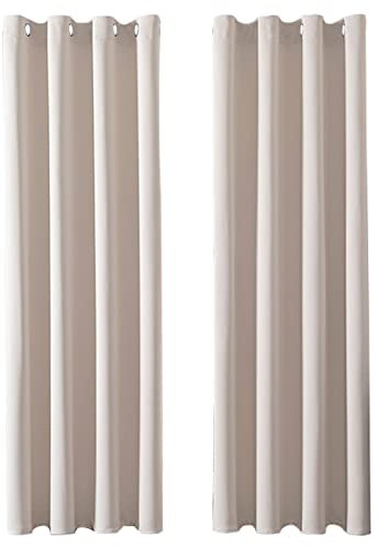 MRTREES Vorhang Blickdicht Gardinen Thermovorhang mit Ösen Verdunklungsvorhang Ösenschal Vorhänge Kurz Modern 260×140cm(H×B) Beige Creme 2er Set für Wohnzimmer Schlafzimmer Kinderzimmer