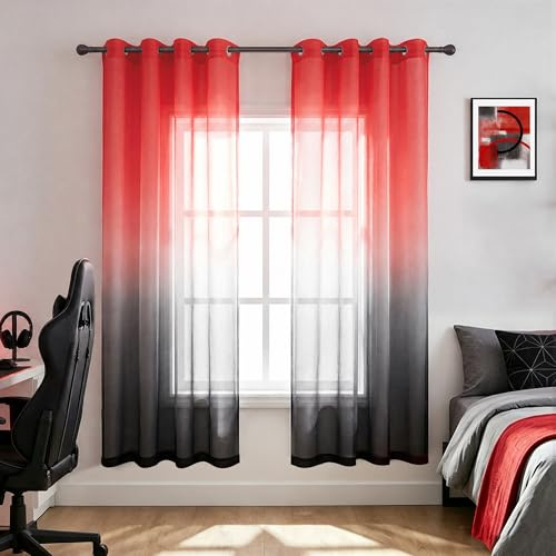 Tende gotiche rosse e nere, per decorazione della finestra, decorazione della casa, ombreggiate, chic e moderne, per camera dei bambini, 132,9 x 150,2 cm di lunghezza, confezione da 2 pannelli
