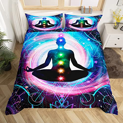 Yoga Meditation Bettwäsche-Set Böhmische Mond geometrische Linien Bettwäsche Set 135x200cm Chakra Art Betten Set für Kinder Jungen Mädchen Teenager 2St.Reißverschluss Mikrofaser