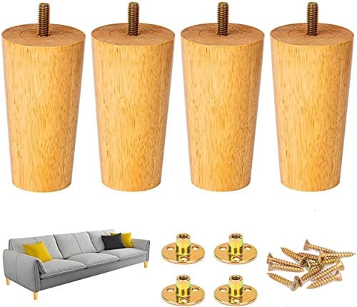 12.5 cm / 5 Inch Wooden Furniture Legs Set of 4 PCS Cone Shaped Oak Wood Furniture Replacement Feet Legs with Mounting Plate & Screws for Sofa TV Cabinet Bed Dining Table Couch Chair - Wood Color