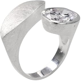 SILBERMOOS Damen Ring mit Zirkonia Diamantschliff Design Motiv Ring breit offen strahlend Sterling Silber 925