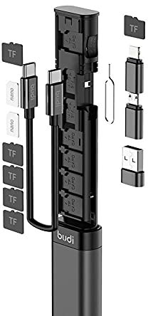 U&S Clé de câble, boîte de rangement universelle pour cartes d'adaptateur intelligent, portable et compact USB-C/USB-A/Micro-USB, kit de câble de charge pour carte SIM Noir