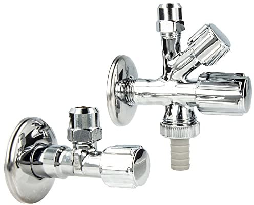 tecuro Kombi-Set, Eckventil & WAS-Ventil 1/2 Zoll (selbstdichtend) mit Formgriff - 22208