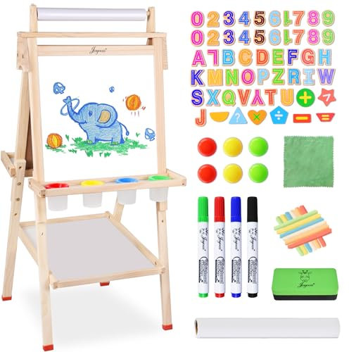 Joyooss Kindertafel Mit Papierrolle, Höhenverstellbare Kreidtafel Doppelseitige und Whiteboard, 3 in 1 Schultafel Mit Malzubehör für Mädchen Jungen (109)