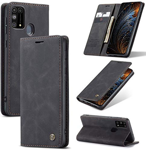 CaseMe Cover per Samsung Galaxy M31, Magnetica Cover a Libro con Slot per Schede, Custodia in PU Pelle Portafoglio per Samsung Galaxy M31, Nero