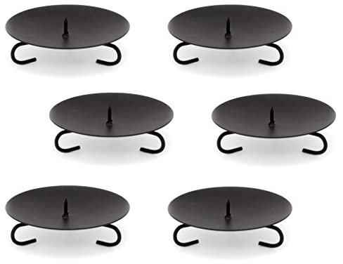Set Of 6 Traditional Black Metal Candle Holder Candle Plate | Pillar Candle Holder Candle Dish Candlestick | Round Votive Candle Holders