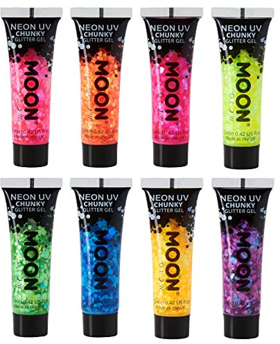Moon Glow - Neon UV Face & Body Chunky Glitter Gel - 12ml (Set of 8)