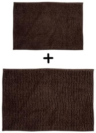 MSV - Set aus 2 Luxus Chenille Mikrofaser Badematten - Langflor und Weich - SEBS rutschfest - Maschinenwaschbar bei 30° - Praktische Aufhängeschlaufe - 40 x 60 cm & 60 x 90 cm - Schokolade