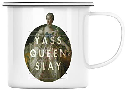 Yass Queen Slay Vintage Collage Artwork Art Humour Parody Meme Millennials Zoomer Enamelled Metal Mug