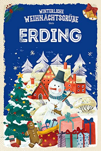 Ontrada Blechschild 18x12cm gewölbt Weihnachtsgrüße aus ERDING Deko Geschenk Schild
