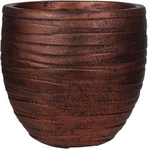 IDEALIST 22cm Round Planter | Metallic Row Bronze Reinforced Stone Flower Plant Pot | Plant Pot Cover D22 H25 cm, 8.5 litres