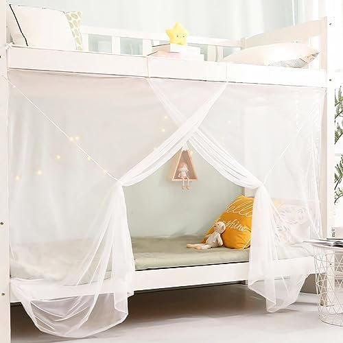 Eimilaly 8 Ecke Bett Baldachin Vorhänge für Mädchen Jungen Bett Dekor, Bett Baldachin für Schlafsaal, Hochbett, 1-1.8M Bett oder Outdoor-Camping, Passend für 1.8M Bett/Einzeltür White