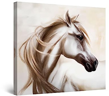 Startonight Impression sur Toile Lumineux - Beau Cheval Blanc - Grande Tableau Decoration Murale Prêt à Accrocher Peinture Moderne et Contemporaine 80 x 80 cm Idée Cadeau Élégante et Originale
