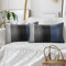 Hanrunsi Kissenbezug Blau Modern Kissenbezüge 30x50 cm Lendenkissen Rechteck Dunkelblau Holzstreifen Retro Sofakissen Dekokissen aus Rustikalem Holz aus Leinen für Sofa Reißverschluss 2er Set