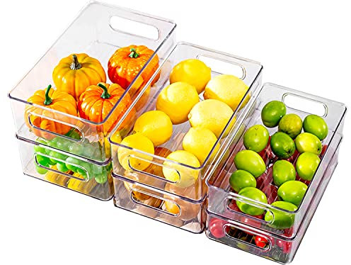 Lychico Set of 6 Fridge Organisers - Stackable, Clear and BPA-Free Fridge Storage Containers for Kitchen, Refrigerator, Bathroom, Cabinet and More (3 Size)