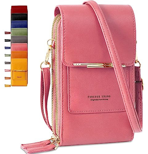 Lakpopya Pochette Telephone Portable en Cuir PU pour Femme, Sac Telephone Portable Petit Multifonctionnel avec Portefeuille, Pochette Portefeuille Femme pour Téléphones Jusqu'à 6,9 (rose)
