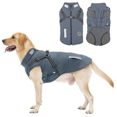 Hundemantel, Winter Hundejacke Wasserdicht Winddichte mit bauchschutz, Outdoor Hunde Wintermantel Hundeweste mit Fleece Gefütterte Reflektierend für Kleine Mittelere und Große Hunde