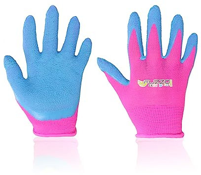 FUZZIO Kinderhandschuhe Arbeitshandschuhe Latex Schutzhandschuhe Gartenhandschuhe 2-3 und 4-6 Jahre Alt (Rosa)