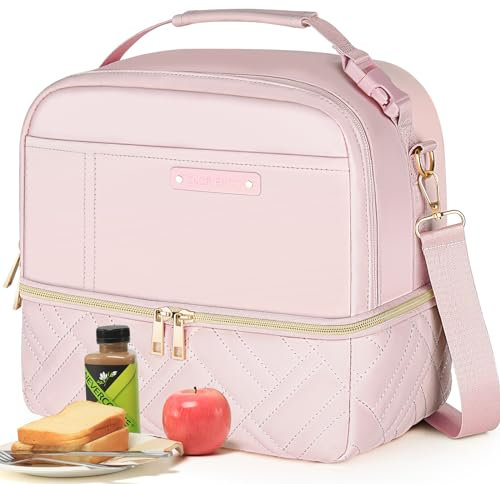 Hihealer 2-stufige Lunch-Tasche für Damen mit Stilvollem Veganem Leder - Große, Auslaufsichere, Isolierte Kühltasche mit Verstellbarem Gurt für Arbeit, Picknick, Weihnachtsgeschenke für Frauen