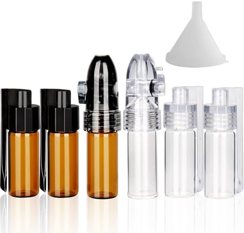 6 Stücke Gewürzpulver Werkzeug mit Löffel 51+68 mm, Glas Kleine Aufbewahrungsflasche mit Mini-Trichter und Löffel Set, koks zubehör, koks dosierer, dosierer mit löffel, für Outdoor, Camping, Reisen