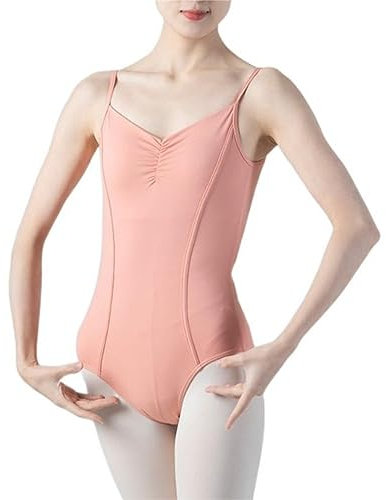 SSDH Damen-Ballett-Trikots V-Ausschnitt Tanzkleidung Hosenträger Camisole-Overall (Rosa, 3XL)