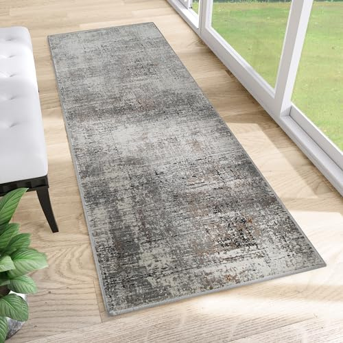 TAPISO Feyruz Teppich Läufer Kurzflor Hell Grau Orange Teppichläufer Modern Design Verwischt Wohnzimmer Schlafzimmer Korridor ÖKO-TEX 70 x 160 cm