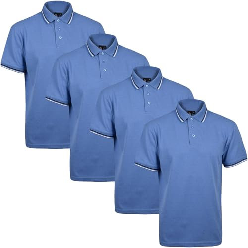 True Face Mens Tshirts Polos Pique Tipping Pocket Collar Buttoned Regular Fit Top Blue Tip - 4 Pack L