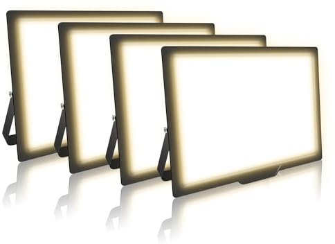 AUXTINGS 4 Stücke 150W LED Strahler Außen, 15000LM 4000K Warmweiß LED Fluter Außenleuchte, IP66 Wasserdicht Scheinwerfer Licht Wandleuchte für Garten Garage Sportplatz Hinterhof