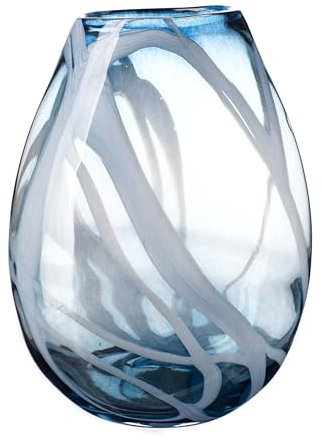 Amelia Art Glass Große ovale Glasvase in Türkis und Weiß (Cerulean Sky) (30 cm), V2341-30C58