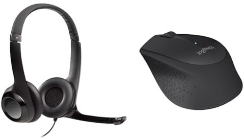 Logitech H390 Wired Headset for PC/Laptop, Stereo Headphones with Noise Cancelling Microphone & M280 Wireless Mouse, 2.4 GHz with USB Nano Receiver, 1000 DPI Optical Tracking