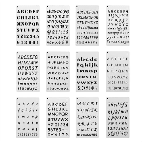 PATIKIL Nummer Buchstaben Malvorlagen, 12er Pack Alphabet Malvorlagen Wiederverwendbare Schablone zum Zeichnen auf Holz, Stoff, Glas, Wand, Weiß