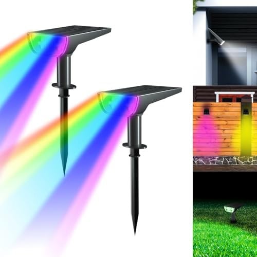 Aitesuo Solar Spot Lights Outdoor Garden, 2 Pack Dusk-to-Dawn RGB Solar Outdoor Garden Lights, IP65 Waterproof Pathway Spotlights, 10LED Wall Lighting for Yard Driveway Porch Walkway