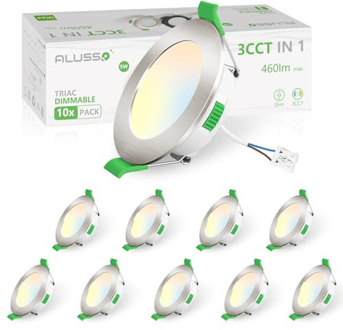 ALUSSO Einbaustrahler LED 230V Dimmbar 68mm, 5W 440LM LED Spots, 3CCT 3000K Warmweiß 4000K Neutralweiß 6500K Kaltweiß Einbauleuchten, IP44 LED Deckenspots für Badezimmer Küche Wohnzimmer, 10er Set