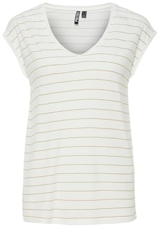 Pieces Women's Pcbillo Tee Lurex Stripes Noos Bc T-Shirt, Bright White, M