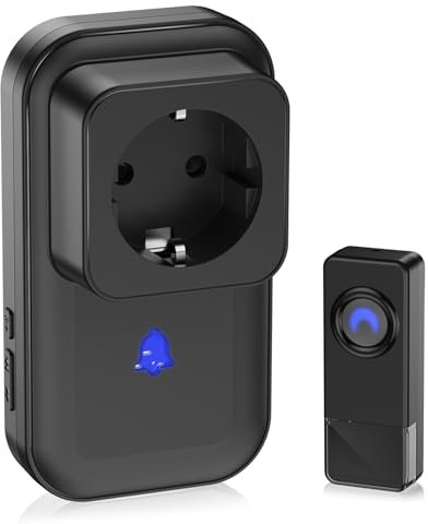 Funkklingel Set, Kabellose Türklingel mit EU-Steckdose, IP55 Funkklingel Aussen Wasserdicht, 260M Funk Reichweite, 58 Klingeltönen, Türklingel Funk Mit LED-Blitz