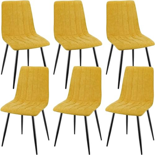 JIJIAN 6er Set Esszimmerstühle, Gepolsterte Stühle mit Leinenstoff und Schwarzen Metallbeinen, Streifendesign, Esszimmerstühle für Esszimmer Wohnzimmer Schlafzimmer Küche Rezeption