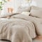 Luofanfei Seersucker Bettwäsche 200x220 Beige Khaki Sommer Gestreift Einfarbig Wende Bettwäsche Set Microfaser Atmungsaktiv Leicht Bettbezug Doppelbett und Kissenbezüge 80x80 cm mit Reissverschluss
