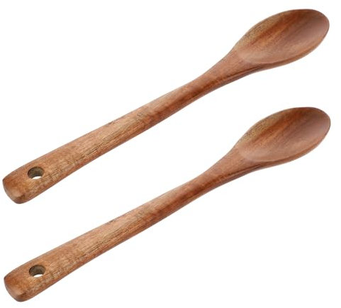Cucharas de madera para cocinar, 2 cucharas de miel de mango largo, cucharas grandes para servir, utensilios de cocina antiadherentes, juego de vajilla para servir, mezclar y comer