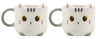 I-TOTAL® - Set di tazze da caffè in ceramica per espresso - SET 2 pezzi, 90 ml ciascuno - Perfette per gli amanti dell'espresso, per la casa o l'ufficio, 90 ml (WHITE CAT)