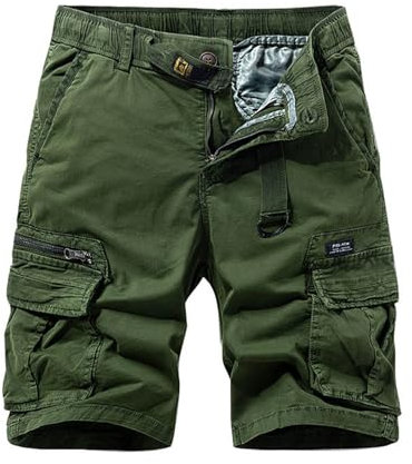 SRZYMJ Kurze Herrenhose Baumwolle Lange Shorts Herren Schnittschutzhose Kurze Cargohose Musselin Zip Off Wanderhose Strumpfhose Mit Fleecefutter Grün Chino Hose Kurz Weiß 30